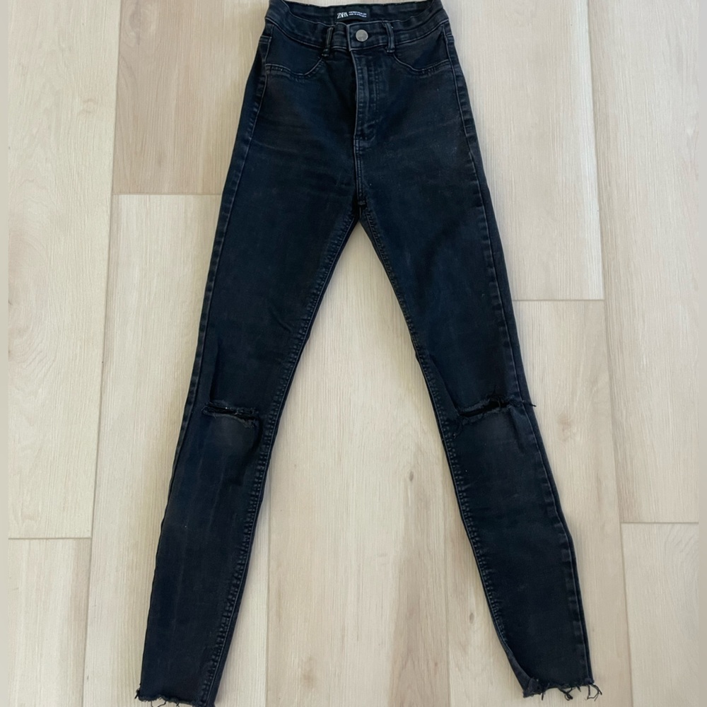 Zara Washed Black High-Rise Skinny Jeans